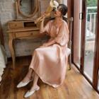 V-neck Gather Waist Shimmer Dress