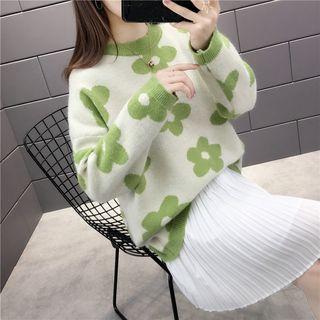 Long-sleeve Floral Knit Top