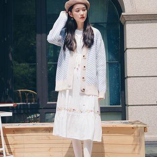 Chevron Stripe Cardigan Blue - One Size