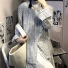 Long-sleeve Striped Stand Collar Shirt Stripe - One Size