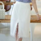 Lace Trim Slit A-line Skirt