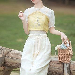 Embroidered Camisole Top / Short-sleeve Top / Wide Leg Pants