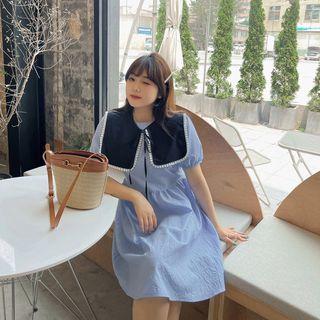 Short-sleeve Detachable-collar Smock Dress
