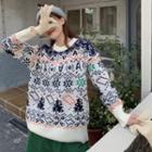 Round-neck Patterned Knit Sweater Off-white - One Size