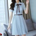 Short-sleeve Accordion Pleat A-line Dress
