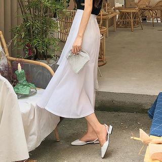 Flap-front Ruffled Long Skirt