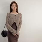Drop-shoulder Cable Knit Cropped Cardigan