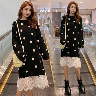 Lace Hem Dotted Sweater Dress