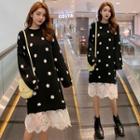Lace Hem Dotted Sweater Dress