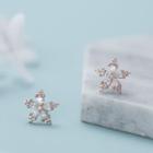 Rhinestone Flower Stud Earring 1 Pair - E130 - Silver & Rose Gold - One Size
