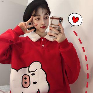 Pig Print Polo Sweatshirt Red - One Size