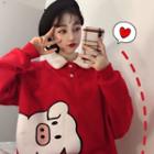 Pig Print Polo Sweatshirt Red - One Size