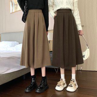 High-waist Plain  A-line Maxi Skirt