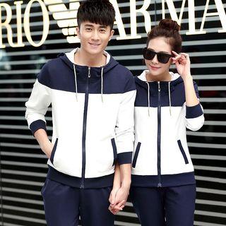 Couple Matching Set: Colour Block Long-sleeve Hoodie + Sweatpants