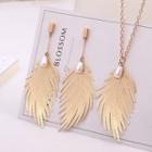 Faux Pearl Feather Pendant Necklace / Dangle Earring