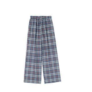 Plaid Cropped Wide-leg Pants Blue - One Size