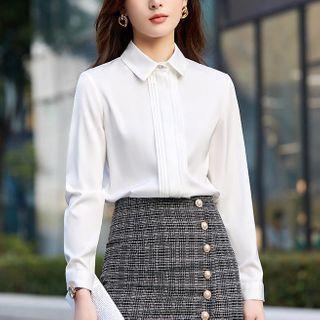 Chiffon Shirt / Plaid Slit Pencil Skirt