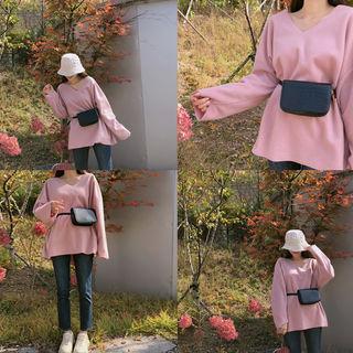 V-neck Brushed-fleece Oversized T-shirt