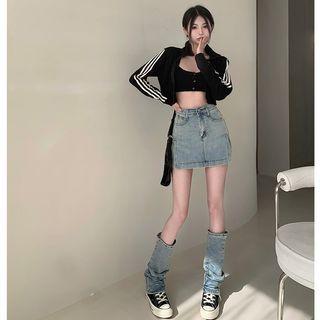Details Side-slit Denim Mini Skirt