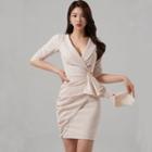 Elbow-sleeve Ruffle Mini Blazer Dress