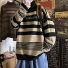Striped Lettering Turtleneck Sweater