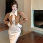 Collar Cropped Jacket / Spaghetti-strap Midi Sheath Dress / Set