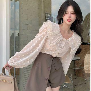 Collared Blouse / Asymmetrical Mini Skirt