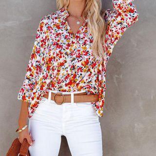 Long Sleeve Floral Print Loose-fit Shirt