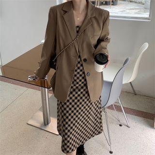 Plain Blazer / Plaid Suspender Dress