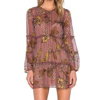 Long-sleeve Printed Frilled-trim Dress