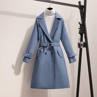 Double-breasted Lapel Plain Long Trench Coat