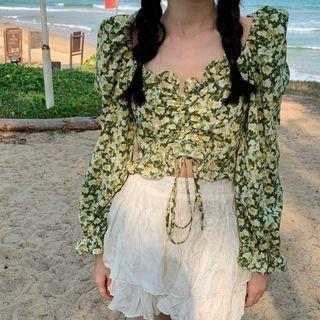 Floral Print Blouse Green - One Size