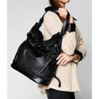 Faux Ostrich Trim Belted Tote Black - One Size