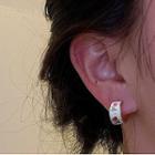 Flower Glaze Sterling Silver Open Hoop Earring 1 Pair - White & Gold - One Size