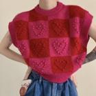 Heart Checkerboard Sweater Vest Red - One Size