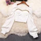Puff-sleeve Chained Blouse White - One Size
