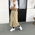 Slit Midi Skirt Khaki - One Size