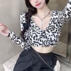 Leopard Print Cropped T-shirt Leopard Print - White - One Size