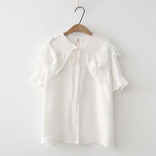 Crochet Lace Trim Short-sleeve Blouse