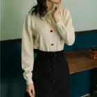 Set: Tie Neck Long-sleeve Knit Top + Midi A-line Skirt
