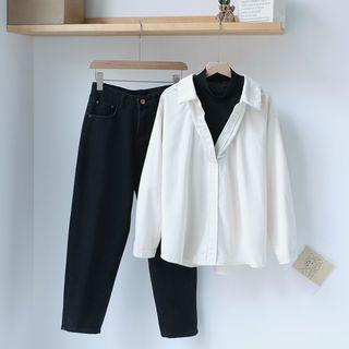 Mock Two-piece Shirt / Straight-cut Jeans