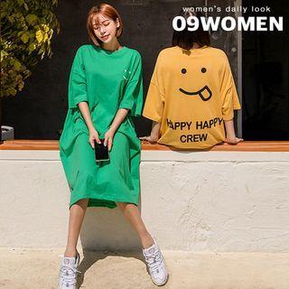 Plus Size Smiley-printed Long T-shirt Dress