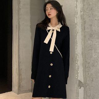 Long-sleeve Bow Detail Knit Dress