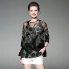 3/4-sleeve Embroidered Top With Camisole