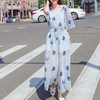 Cutout Back Drawstring Dot Short-sleeve Playsuit