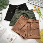 Plain Pockets Suede-leather Shorts