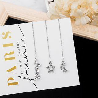 Rhinestone Leaf Moon & Star Dangle Earring