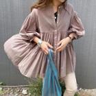 Puff-sleeve Ruffled Buttoned Blouse