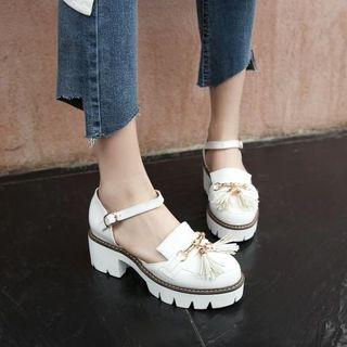 Tasseled Ankle Strap Closed Toe Platform Sandals