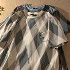 Short-sleeve Rabbit Embroidered Argyle Print T-shirt